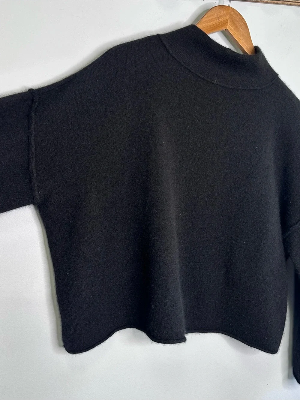 Free People Black 100% Cashmere Open Sides High Low Pullover Crop Boxy Sweater